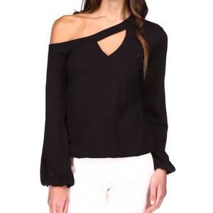 Michael Michael Kors One-Shoulder Keyhole Top, Black, Pxl
